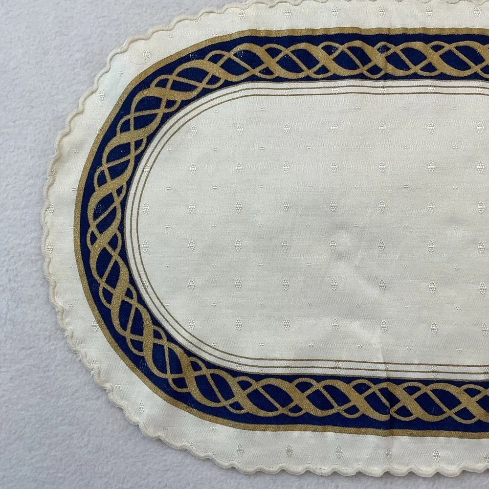 Lenox Hamilton Oval Placemats Cloth Set Of 2 Ivory Gold Navy Blue Vintage Lot #5
